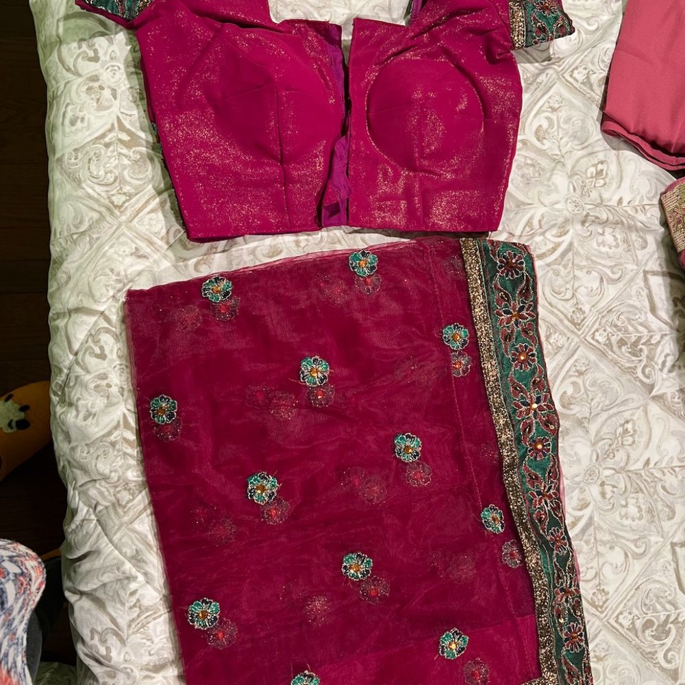 Pink and Green Saree